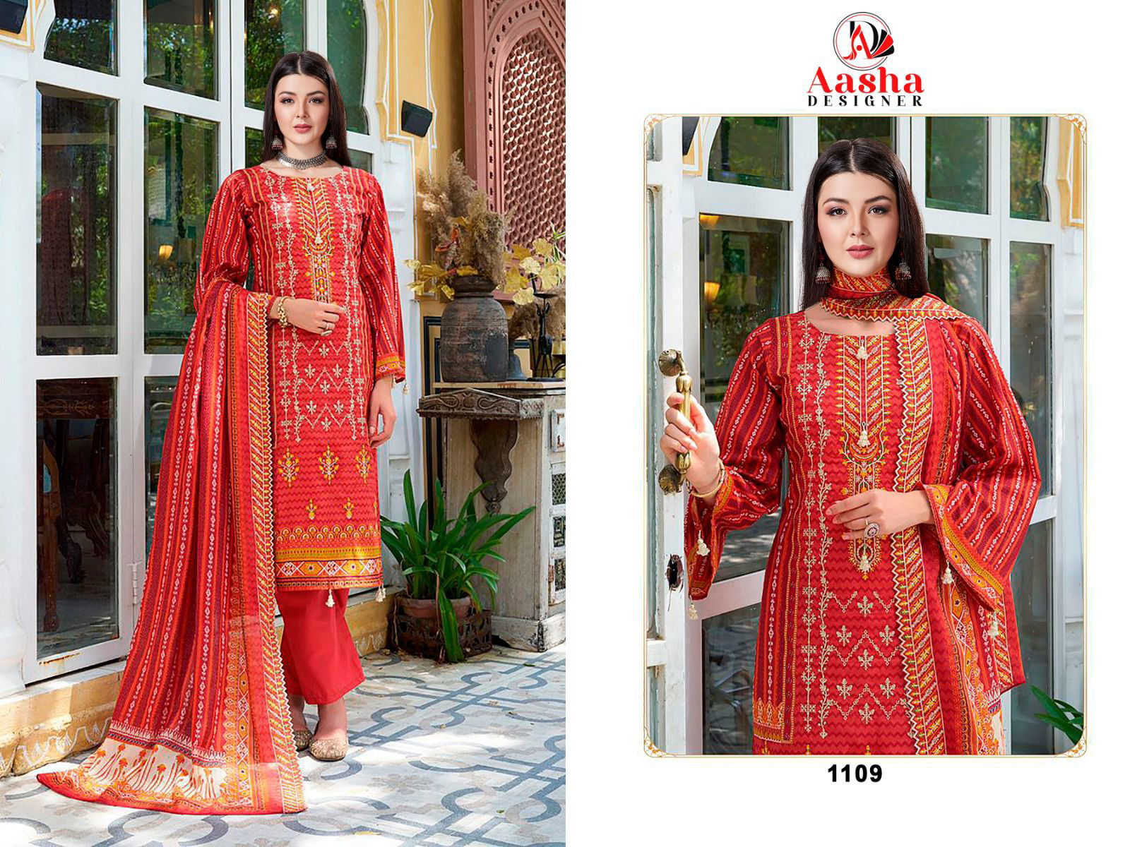 Aasha 1109 Lawn Cotton Embroidery Pakistani Suits Suppliers In India